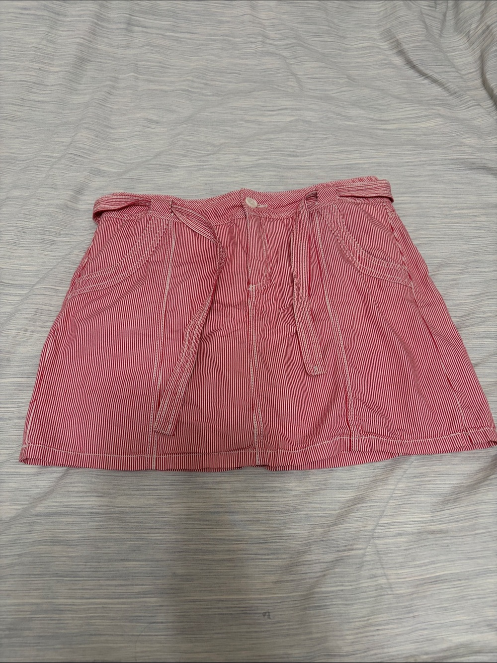 French Cuff Pink & White Striped Mini Skort with Waist Tie